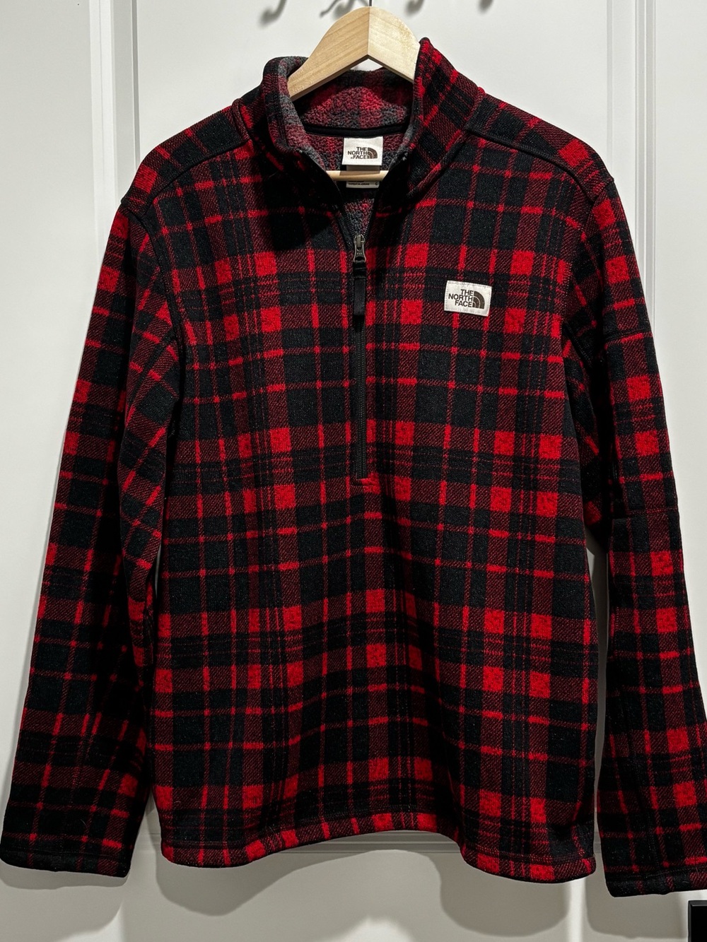 The North Face Men’s Red and Black Plaid Zip-Up Fleece
